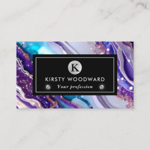 Aquarellfarbe Lila & Blue Glitzer Agate Alkohol Ti Visitenkarte