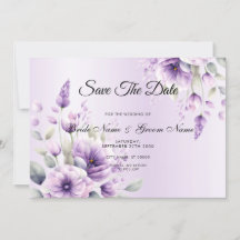 Aquarellfarbe Lila Floral Save the Date