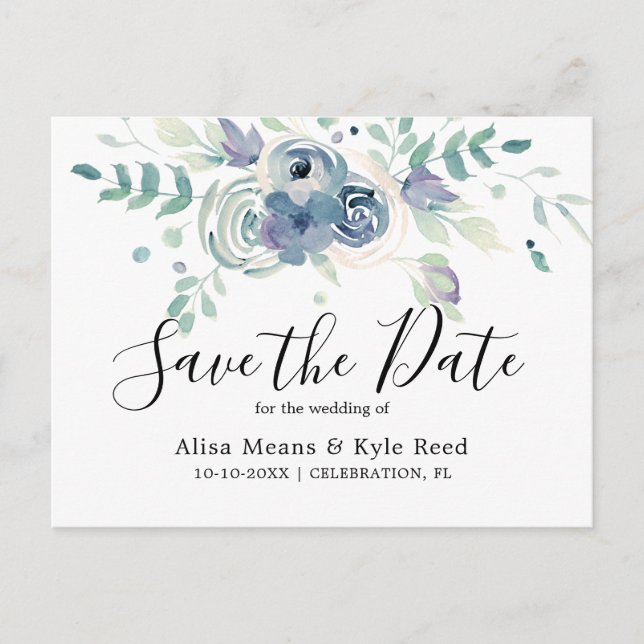 Aquarellfarbe Lila Floral Save the Date Ankündigungspostkarte (Vorderseite)