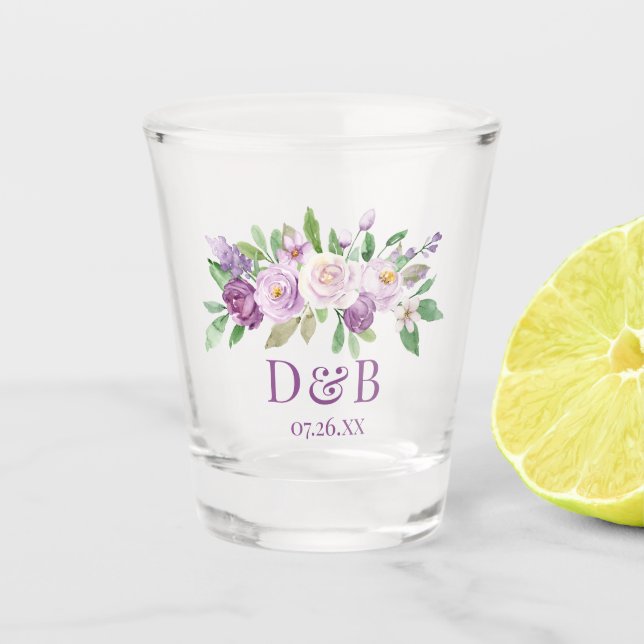 Aquarellfarbe Lila Rosa Lavendel Rose Schnapsglas (Vorderseite)