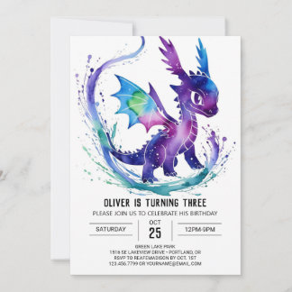 Aquarellfarbe Niedlich Dragon Digital Boy Geburtst Einladung