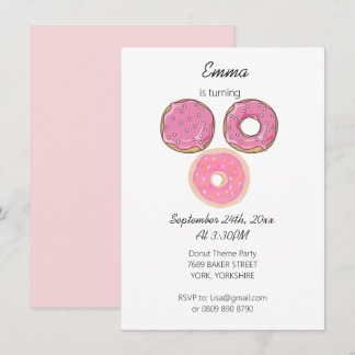 Aquarellfarbe Niedlich Pink 3 Donuts Geburtstag Th Einladung