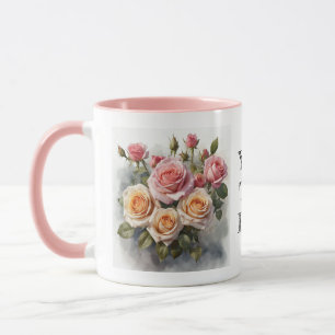 Aquarellfarbe Niedlich Rosa Blume Blumenrosen Tass Tasse