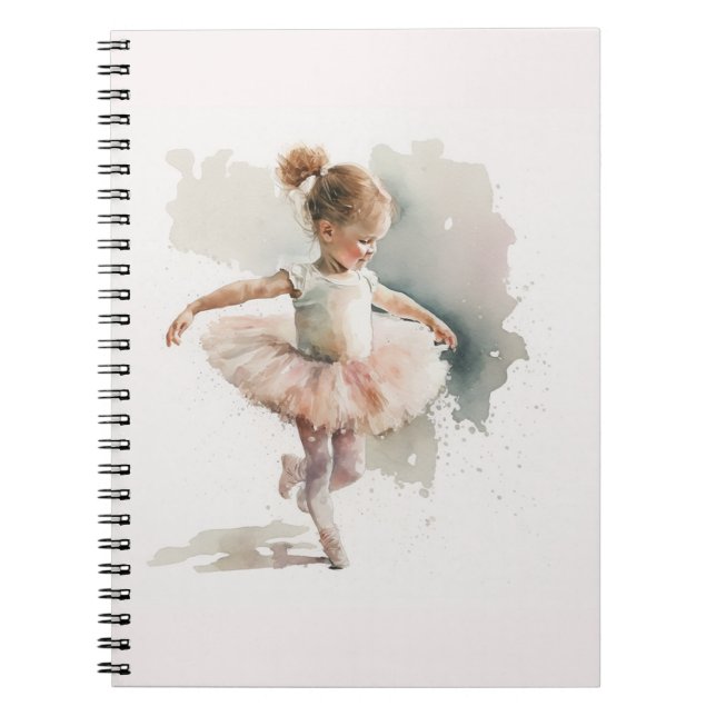 Aquarellfarbe, niedliche Ballerina in einem rosa K Notizblock (Vorderseite)