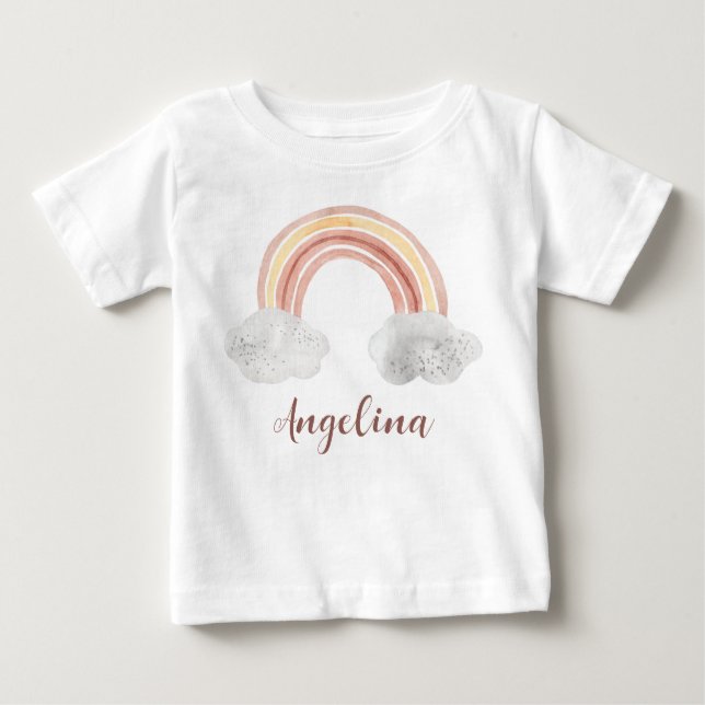 Aquarellfarbe niedlicher pastellfarbener Regenboge Baby T-shirt (Vorderseite)
