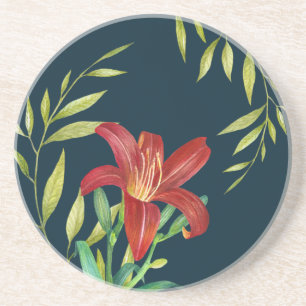 Aquarellfarbe Orange Lily Illustration Dunkeltürki Getränkeuntersetzer