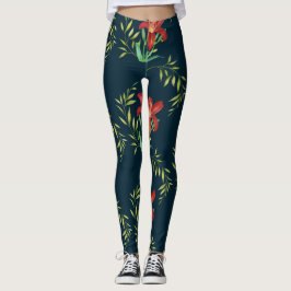 Aquarellfarbe Orange Lily Illustration Dunkeltürki Leggings