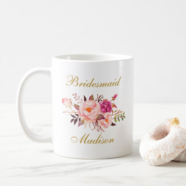 Aquarellfarbe Rosa Bläsergoldbraun Name Kaffeetasse (Mit Donut)