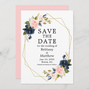Aquarellfarbe Rosa Blau Rose Gold Georahmen Save The Date