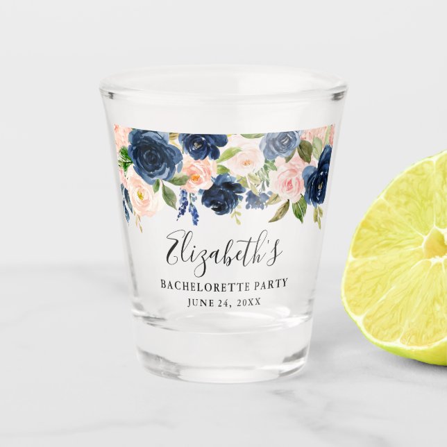 Aquarellfarbe Rosa Blauer Junggeselinnen-Abschied Schnapsglas (Vorderseite)