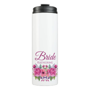 Aquarellfarbe Rosa Blume Bouquet-Bride- Thermosbecher