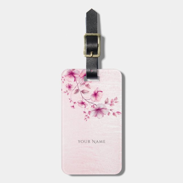 Aquarellfarbe Rosa Blume Gepäckstück Gepäckanhänger (Vorderseite vertikal)