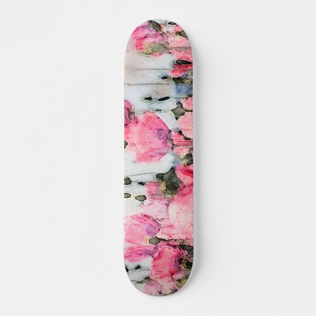 Aquarellfarbe Rosa Blume Malerei Skateboard (Vorne)