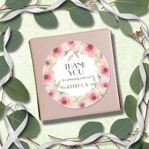 Aquarellfarbe Rosa Blume Runder Aufkleber