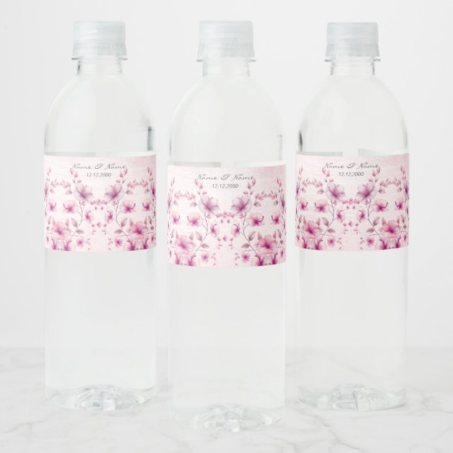 Aquarellfarbe Rosa Blume Wasser Flasche Etikett (Flaschen)