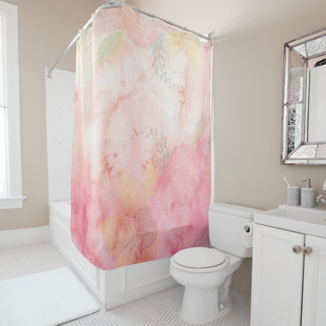 Aquarellfarbe Rosa Blumenuntergrund Duschvorhang (Beispiel)