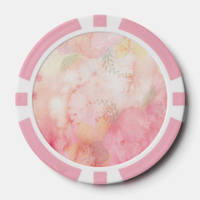 Aquarellfarbe Rosa Blumenuntergrund Pokerchips (Vorderseite)