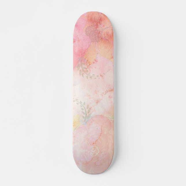Aquarellfarbe Rosa Blumenuntergrund Skateboard (Vorne)