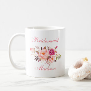 Aquarellfarbe Rosa Blumenzwiebelname Kaffeetasse