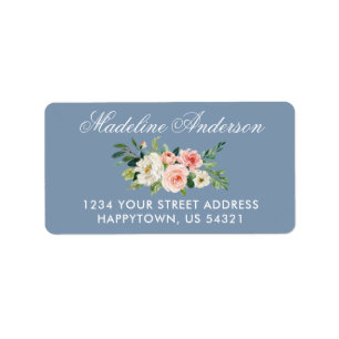 Aquarellfarbe Rosa Blütendusche Blaue Rücksendeadr Adressaufkleber