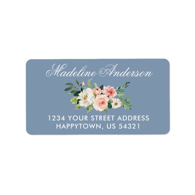 Aquarellfarbe Rosa Blütendusche Blaue Rücksendeadr Adressaufkleber (Vorne)