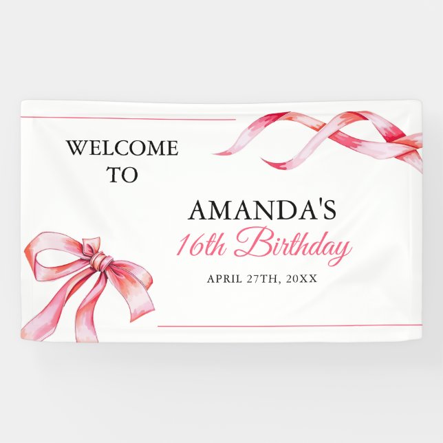 Aquarellfarbe Rosa Blütenfarben Bonbon Sweet 16 Ge Banner (Horizontal)