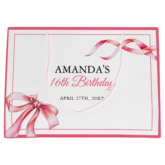 Aquarellfarbe Rosa Blütenfarben Bonbon Sweet 16 Ge Große Geschenktüte (Vorderseite)