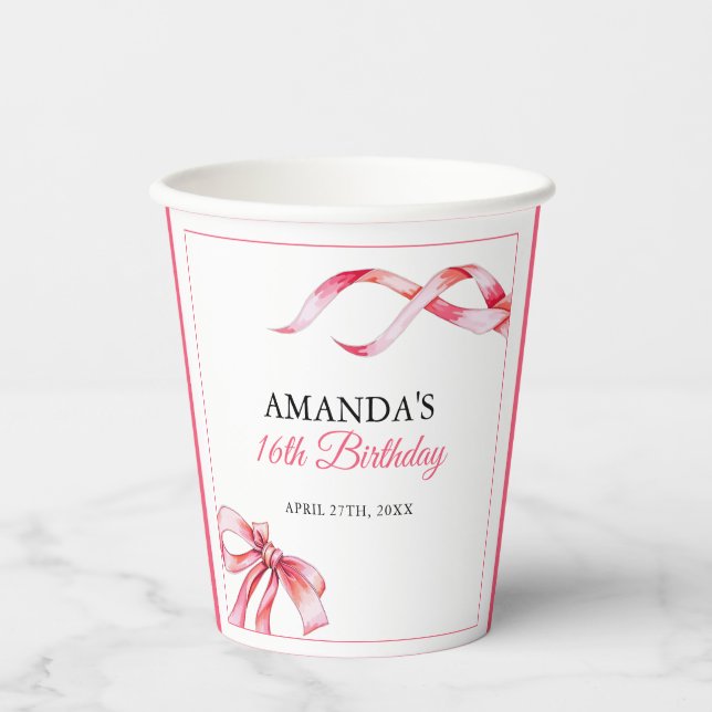 Aquarellfarbe Rosa Blütenfarben Bonbon Sweet 16 Ge Pappbecher (Vorderseite)