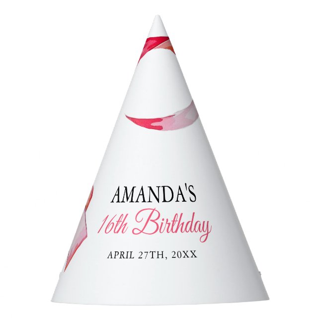 Aquarellfarbe Rosa Blütenfarben Bonbon Sweet 16 Ge Partyhütchen (Vorderseite)