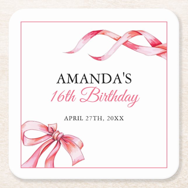 Aquarellfarbe Rosa Blütenfarben Bonbon Sweet 16 Ge Rechteckiger Pappuntersetzer (Vorderseite)