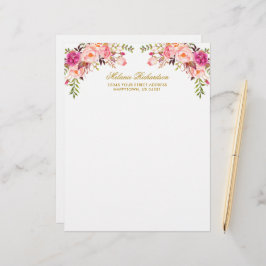 Aquarellfarbe Rosa Blütenrot Personalisiert Briefbogen