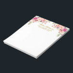 Aquarellfarbe Rosa Blütenrot Personalisiert Notizblock<br><div class="desc">Das elegante Watercolor Pink Blush Floral Gold Personalisiert Stationary Paper Notepad enthält schöne rosa Rosen.</div>