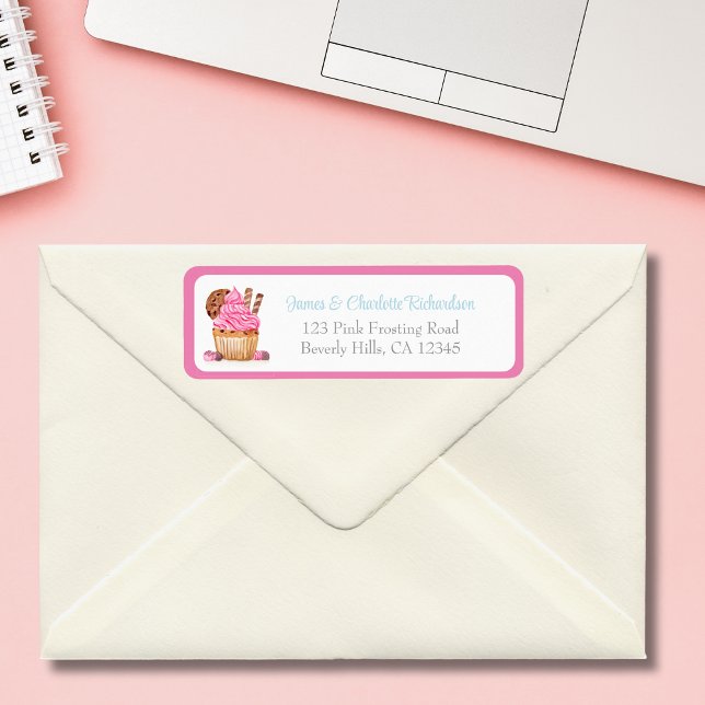 Aquarellfarbe Rosa Cupcake Chocolate Rücksendeadre (Von Creator hochgeladen)