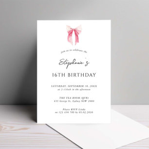 Aquarellfarbe Rosa Dainty Bow 16. Geburtstag Einladung