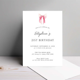 Aquarellfarbe Rosa Dainty Bow 21. Geburtstag Einladung