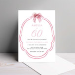 Aquarellfarbe Rosa Dainty Bow 60. Geburtstag Einladung<br><div class="desc">Diese Einladung zum Geburtstag wurde entworfen, um sich mit unserer rosafarbenen Ribbon-Kollektion abzustimmen. Sie enthält ein wunderschönes seidiges Band mit kursiven Rahmen in Aquarellfarben in Rosa. Für eine erweiterte Anpassung dieses Designs, z.B. das Ändern des Layouts, des Schriftartes oder der Textgröße, klicken Sie bitte auf den obigen Button "KENNEN". Bitte...</div>