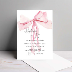 Aquarellfarbe Rosa Dainty Bow 70. Geburtstag Einladung
