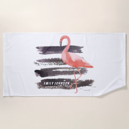 Aquarellfarbe Rosa Flamingo Pinselstriche Linie Cu Strandtuch