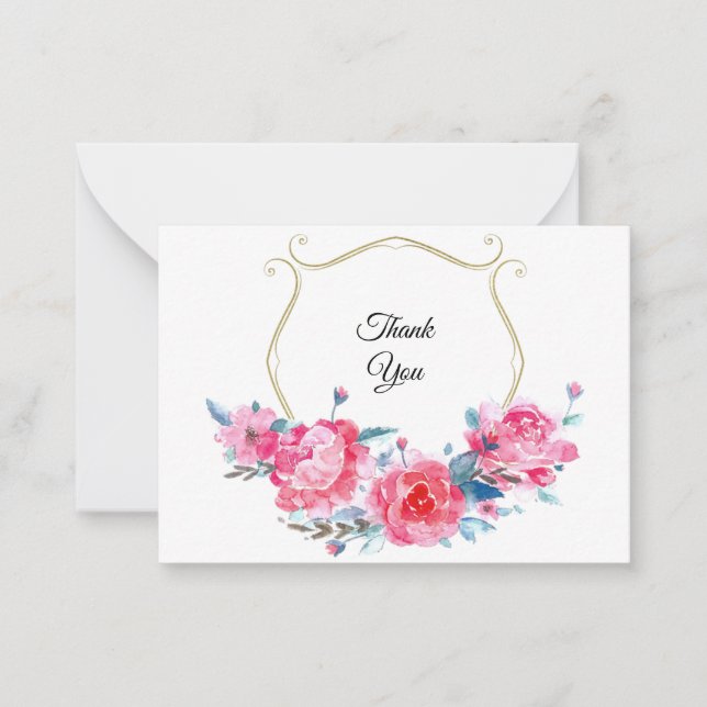 Aquarellfarbe Rosa Floral Danke Karte (Vorderseite)