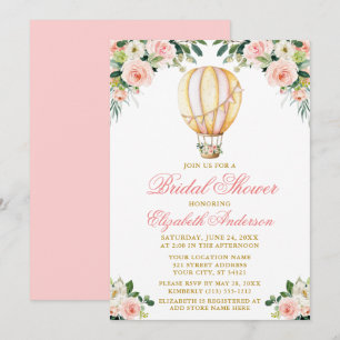 Aquarellfarbe Rosa Floral Luft Ballon Brautparty Einladung