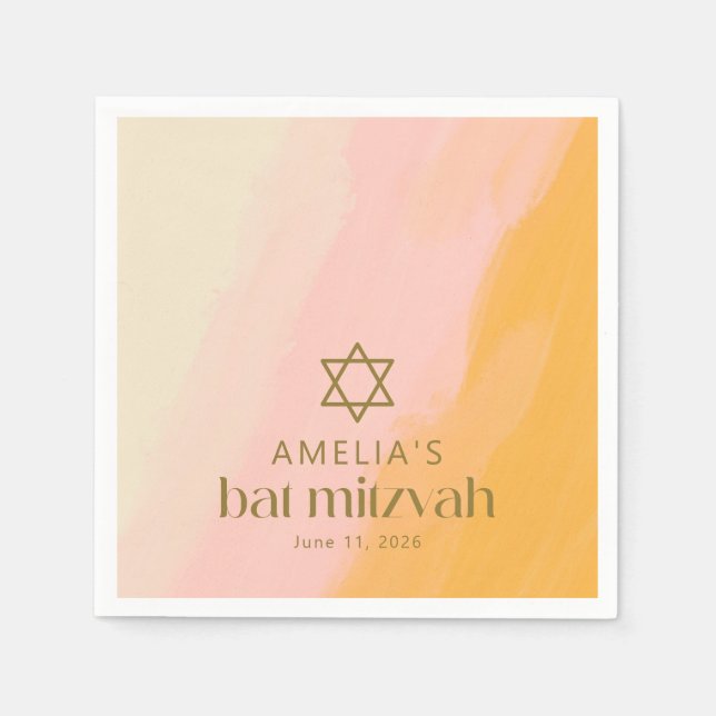Aquarellfarbe Rosa Gelber Star Custom Bat Mitzvah Serviette (Vorderseite)