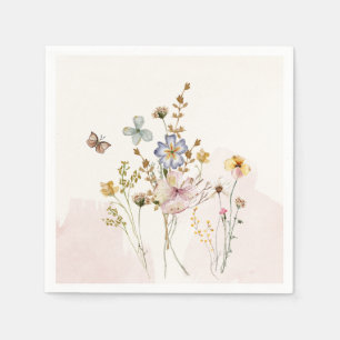 Aquarellfarbe Rosa gepresste und getrocknete Wildb Serviette