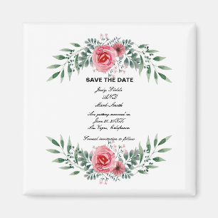Aquarellfarbe Rosa Grüne Foliage Rett TheDate Magnet