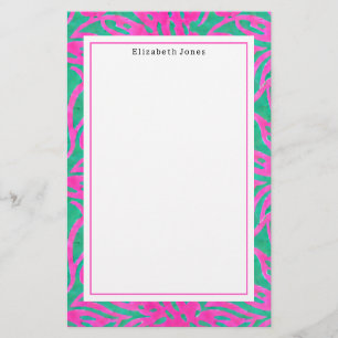 Aquarellfarbe Rosa + grüner Damast Briefpapier