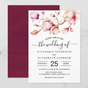 Aquarellfarbe Rosa Magnolia Blume Einladung