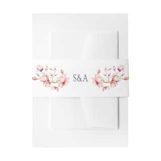 Aquarellfarbe Rosa Magnolia Blume Einladungsbanderole