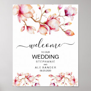 Aquarellfarbe Rosa Magnolia Blume Poster