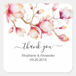 Aquarellfarbe Rosa Magnolia Blume Quadratischer Aufkleber