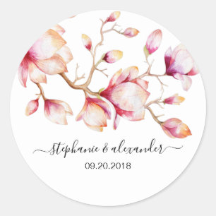 Aquarellfarbe Rosa Magnolia Blume Runder Aufkleber