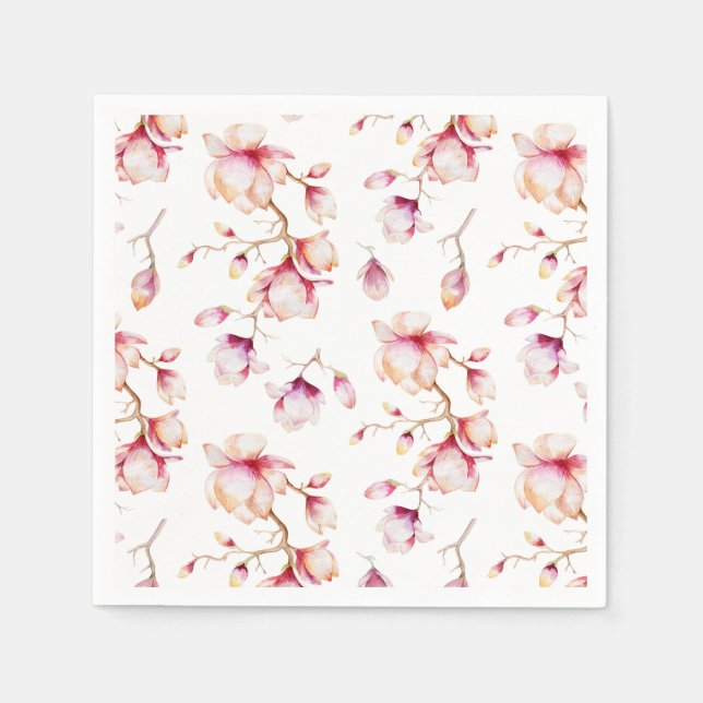 Aquarellfarbe Rosa Magnolia Blume Serviette (Vorderseite)